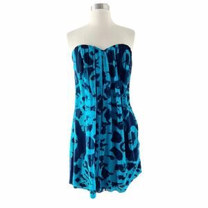 JAY GODFREY Silk Chiffon Sleeveless Cocktail Dress Blue Mini Sweetheart 10 EUC
